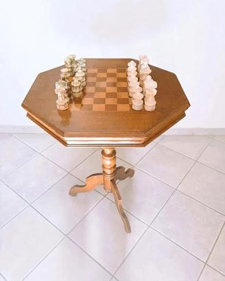 Tavolo vintage scacchi in marmo e legno