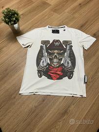 T-shirt bianca stampa skull western L