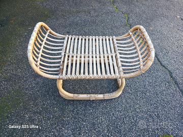Pouf Poggiapiedi Vintage in Midollino e Rattan - 