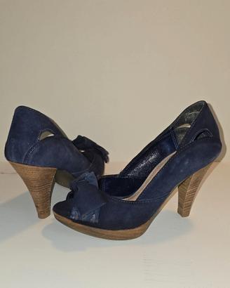 Scarpe spuntate tacco alto blu camoscio n. 35