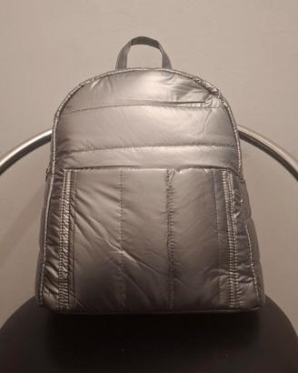 Zaino borsa effetto piumino trapuntato argento