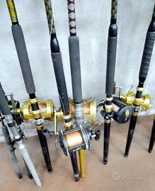 Canne da pesca d'altura e tutto l'occorrente.