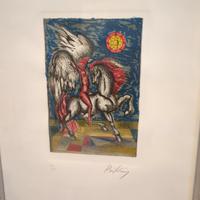 F. Priking, Figura femminile a cavallo- litografia