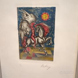 F. Priking, Figura femminile a cavallo- litografia