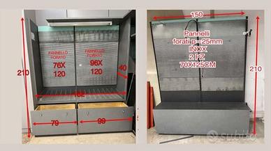 2 MOBILI PORTA UTENSILI CON PANNELLI FORATI INOX