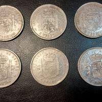 Lotto di 6 Monete in Argento 5 Pesetas 