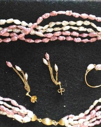 Collana Girocollo Perle di fiume + ORECHINI + ANEL