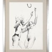 Litografia Liberio Reggiani - Gioco tra ragazze