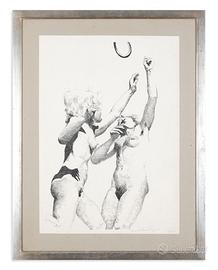 Litografia Liberio Reggiani - Gioco tra ragazze