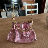 Borsetta in vera pelle rosa metallizzato