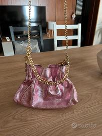 Borsetta in vera pelle rosa metallizzato