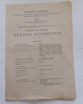 Teatro Adriano Stagione 1936-37 ARTHUR RUBINSTEIN