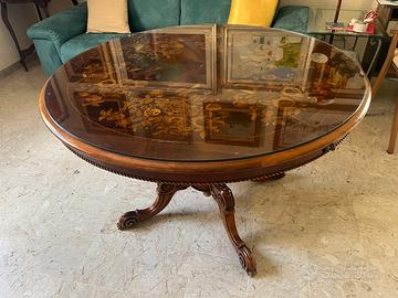 Tavolo antico legno con copertura in vetro