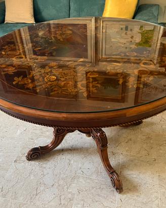 Tavolo antico legno con copertura in vetro