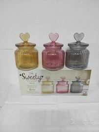 3 barattoli in vetro decorato mis 650 ml 
