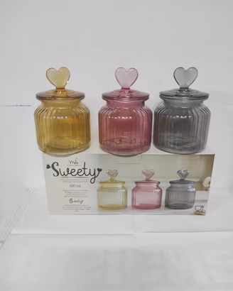 3 barattoli in vetro decorato mis 650 ml 