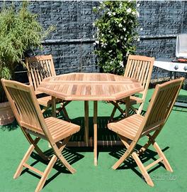Set Tavolo teak esagonale allungabile con 4 sedie 