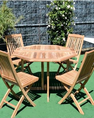 Set Tavolo teak esagonale allungabile con 4 sedie 