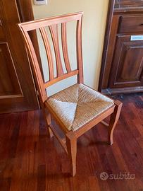 Set di 6 sedie in legno con seduta in paglia