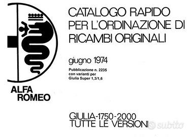 Per Alfa Romeo d'epoca Catalogo Ricambi vedi
