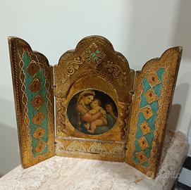 Trittico fiorentino in legno dorato Madonna e Gesù