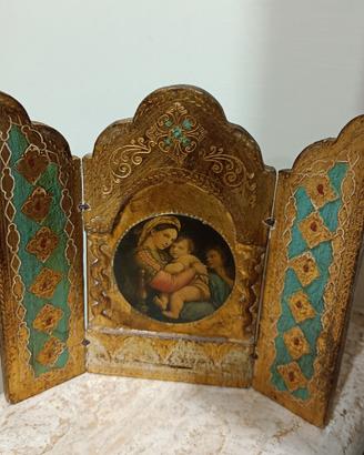 Trittico fiorentino in legno dorato Madonna e Gesù