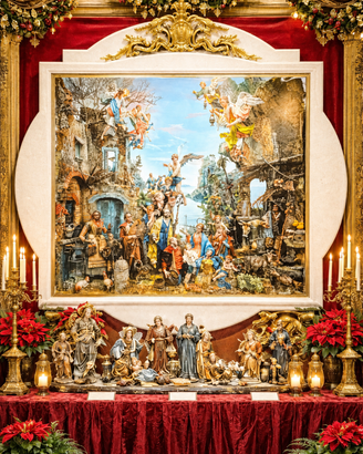 QUADRO CON SCENA PRESEPE NAPOLETANO CON CORNICE IN