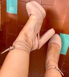 Scarpe tacco donna 37 rosa cipria con zeppa tacchi Abbigliamento