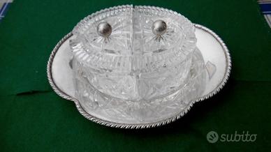 Antipastiera vintage cristallo e argento XX secolo