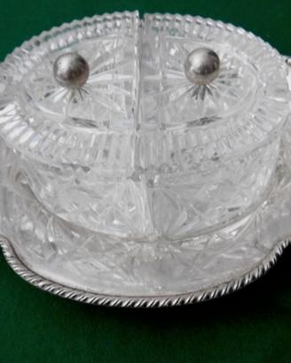 Antipastiera vintage cristallo e argento XX secolo