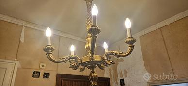 lampadario legno dorato