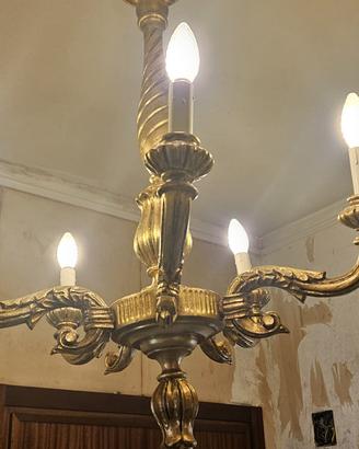 lampadario legno dorato