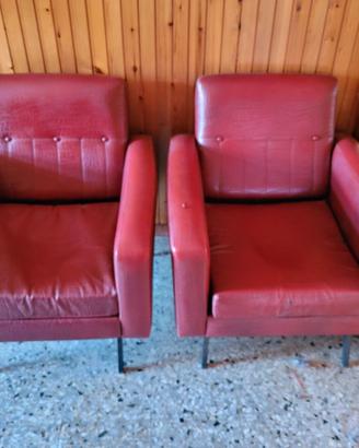 Coppia Poltrone in Skai rosso vintage