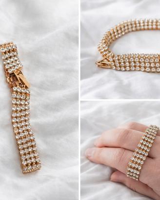 braccialetto per donna/uomo con strass dorato 