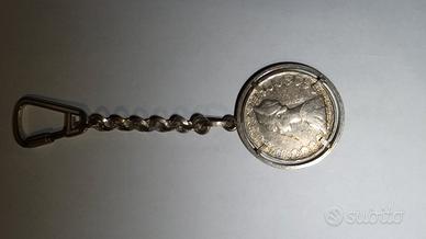 portachiavi in argento 925 con incastonata moneta 