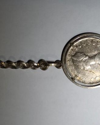 portachiavi in argento 925 con incastonata moneta 
