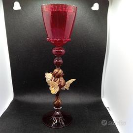 Calice vetro soffiato Rosso Rubino e oro