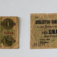 Coppia banconote 1 Lira dell' 800