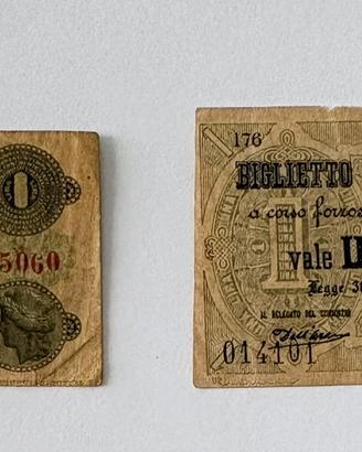 Coppia banconote 1 Lira dell' 800