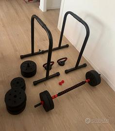 Home gym 30kg dischi + bilanciere + dip station