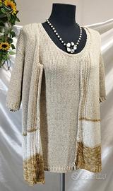 Completo Cardigan Golf + top donna beige Artigiana