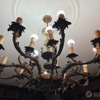 Lampadario vintage in bronzo ed ottone