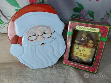 scatola "palla di neve"e latta babbo natale collez