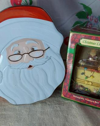 scatola "palla di neve"e latta babbo natale collez