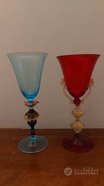 coppia calici artistici in vetro di Murano e fogli
