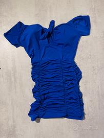 Vestito Corto Blu Elettrico Drappeggiato + Fiocco