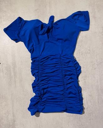 Vestito Corto Blu Elettrico Drappeggiato + Fiocco