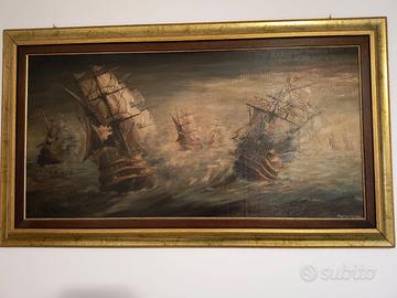 QUADRO OLIO SU TELA BATTAGLIA GALEONI
