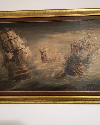 QUADRO OLIO SU TELA BATTAGLIA GALEONI
