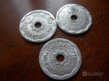 Tre gettoni Azienda Tranviaria Milano 1944